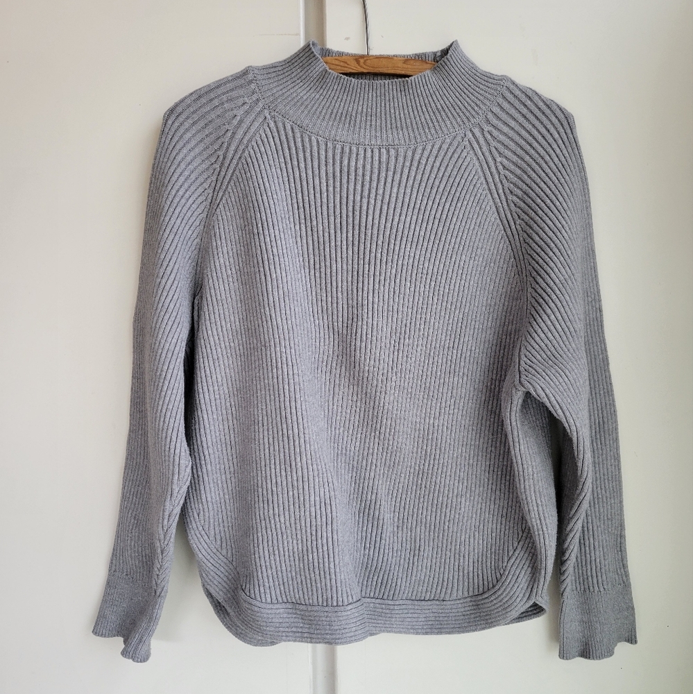 Allie Rose Sweater Womens Gray Long Sleeve Funnel Neck Turtleneck L Large